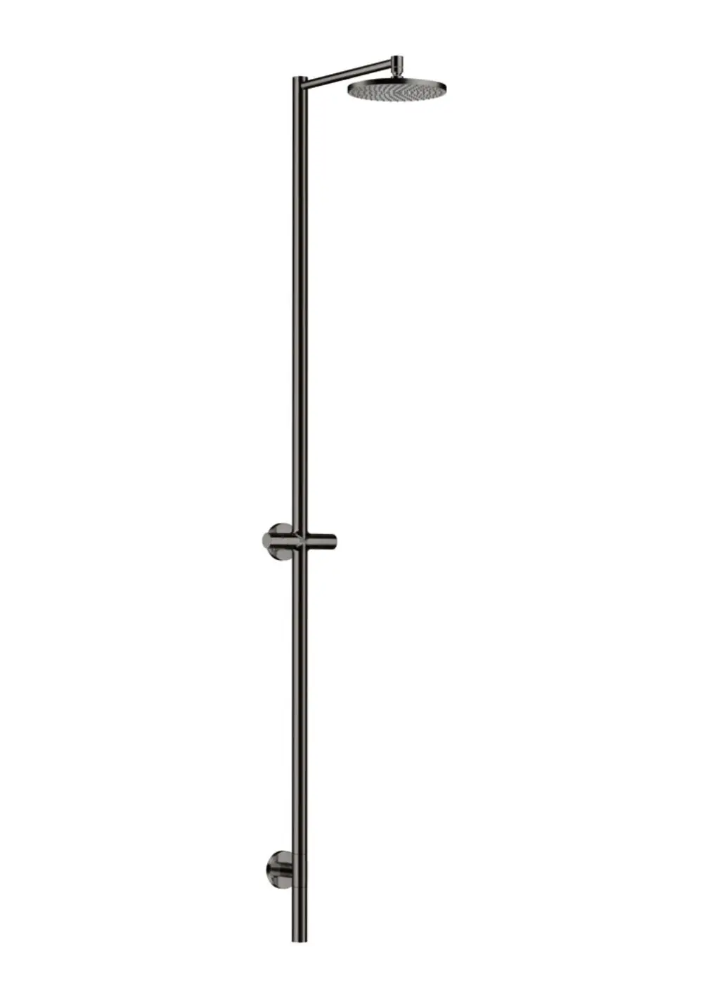 Duschsäule mit Kopfbrause in Polished Black Chrome von AXOR, mit einem schlichten Design und ohne Handbrause. Vertikal montiert an einer Wand.